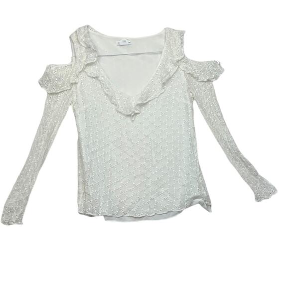 Club Monaco womens XS white lace eyelet off shoulder silk top beach vaca lux lin - Picture 1 of 12